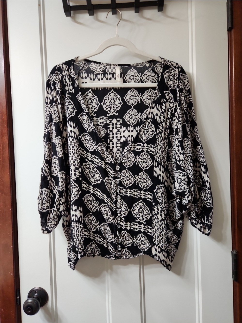 Elan Black & White Boho Top - S